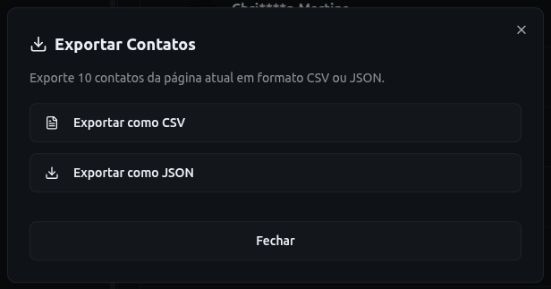 Diálogo de exportação de contatos