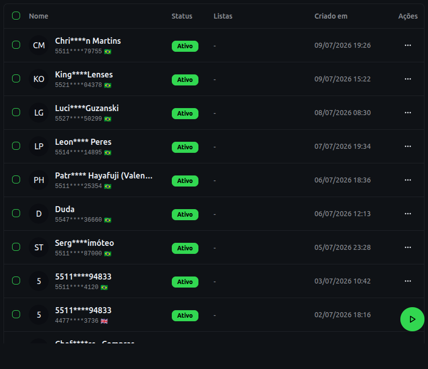 Lista de contatos no WhatsWave